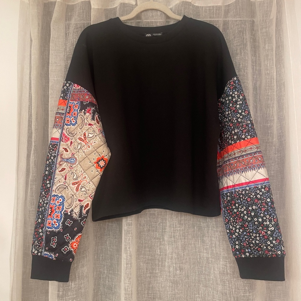 Zara Patchwork Quilted Sleeve Sweatshirt